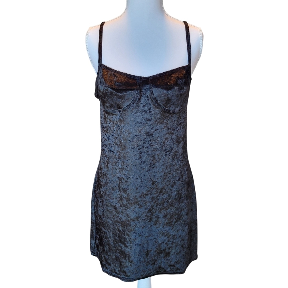 Vintage SoftWear Black Crushed Velvet Spaghetti Strap Mini Dress